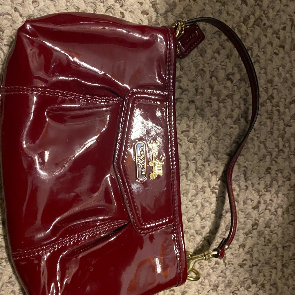 Coach Cherry Red Patent Leather wristlet and wear as a shoulder bag